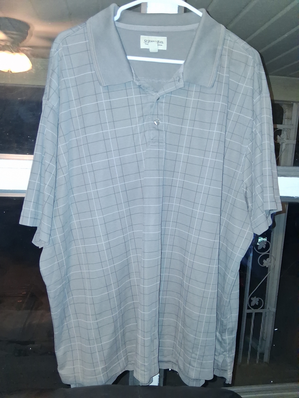 St. John's Bay Men's Gray Windowpane Polo